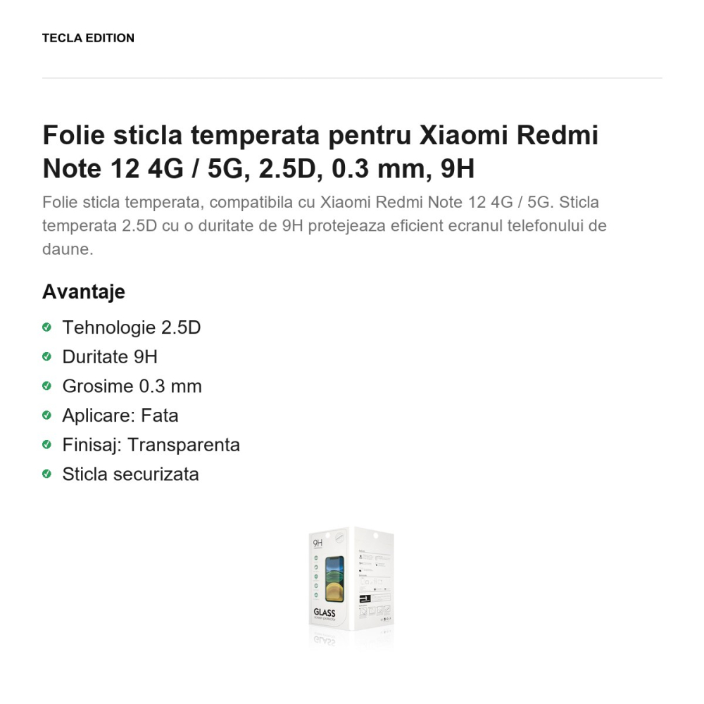 Folie sticla temperata pentru Xiaomi Redmi Note 12 4G / 5G, 2.5D, 0.3 mm, 9H [2]