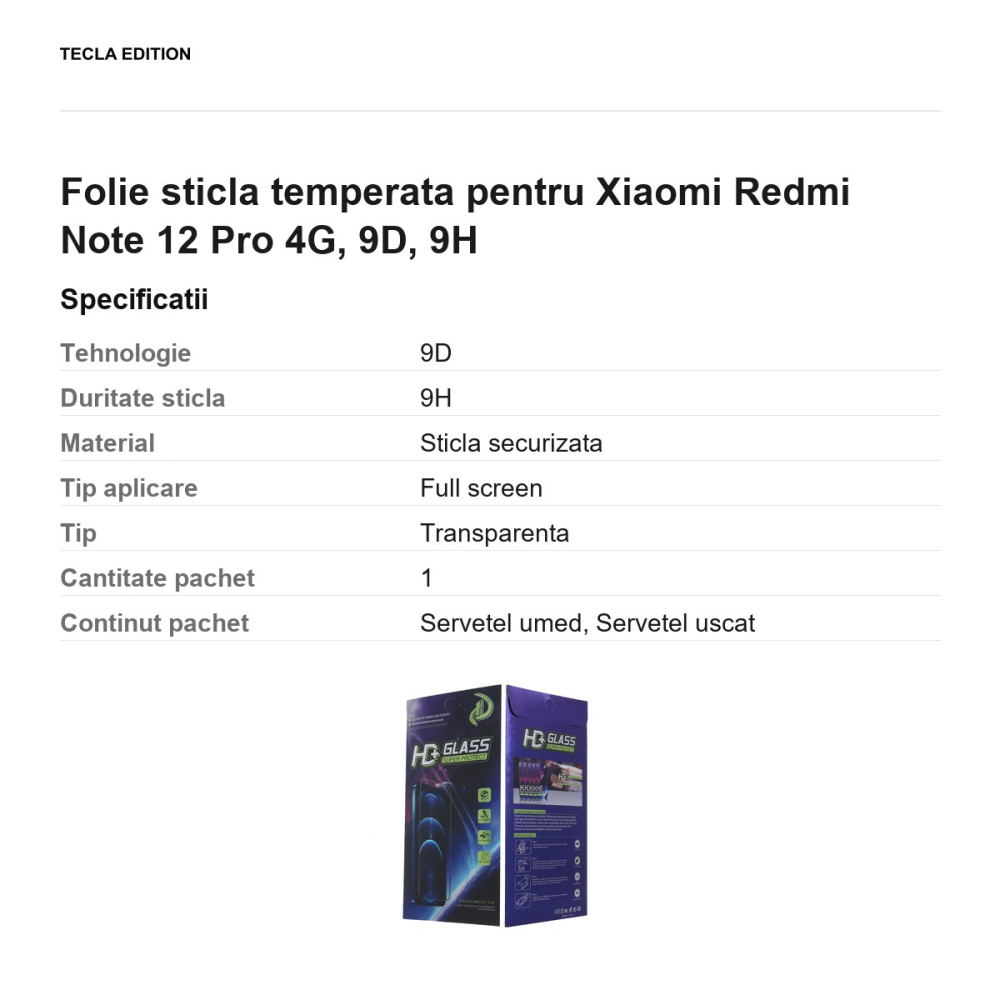 Folie sticla temperata pentru Xiaomi Redmi Note 12 Pro 4G, 9D, 9H [3]