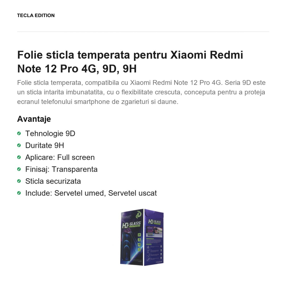 Folie sticla temperata pentru Xiaomi Redmi Note 12 Pro 4G, 9D, 9H [2]