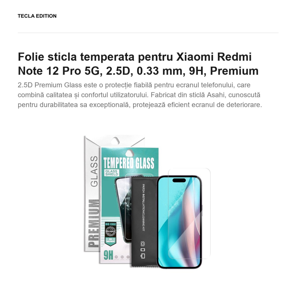 Folie sticla temperata pentru Xiaomi Redmi Note 12 Pro 5G, 2.5D, 0.33 mm, 9H, Premium [2]