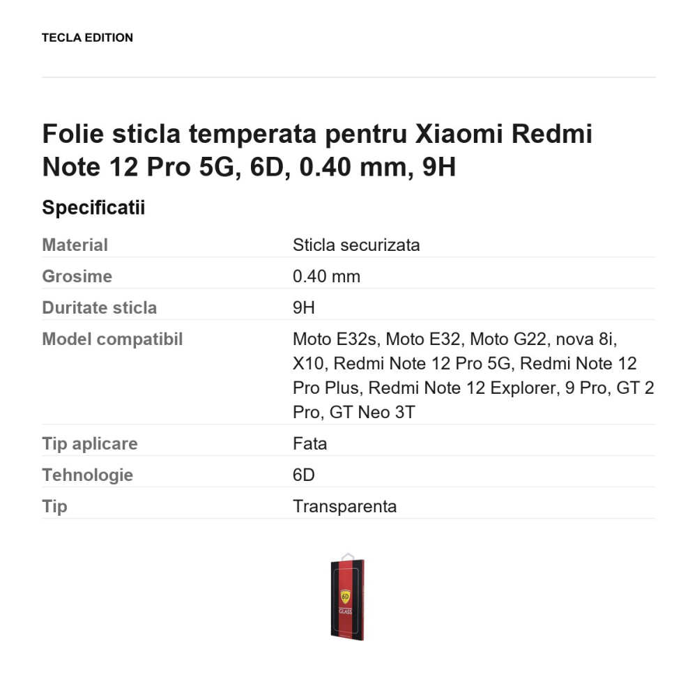 Folie sticla temperata pentru Xiaomi Redmi Note 12 Pro 5G, 6D, 0.40 mm, 9H [3]