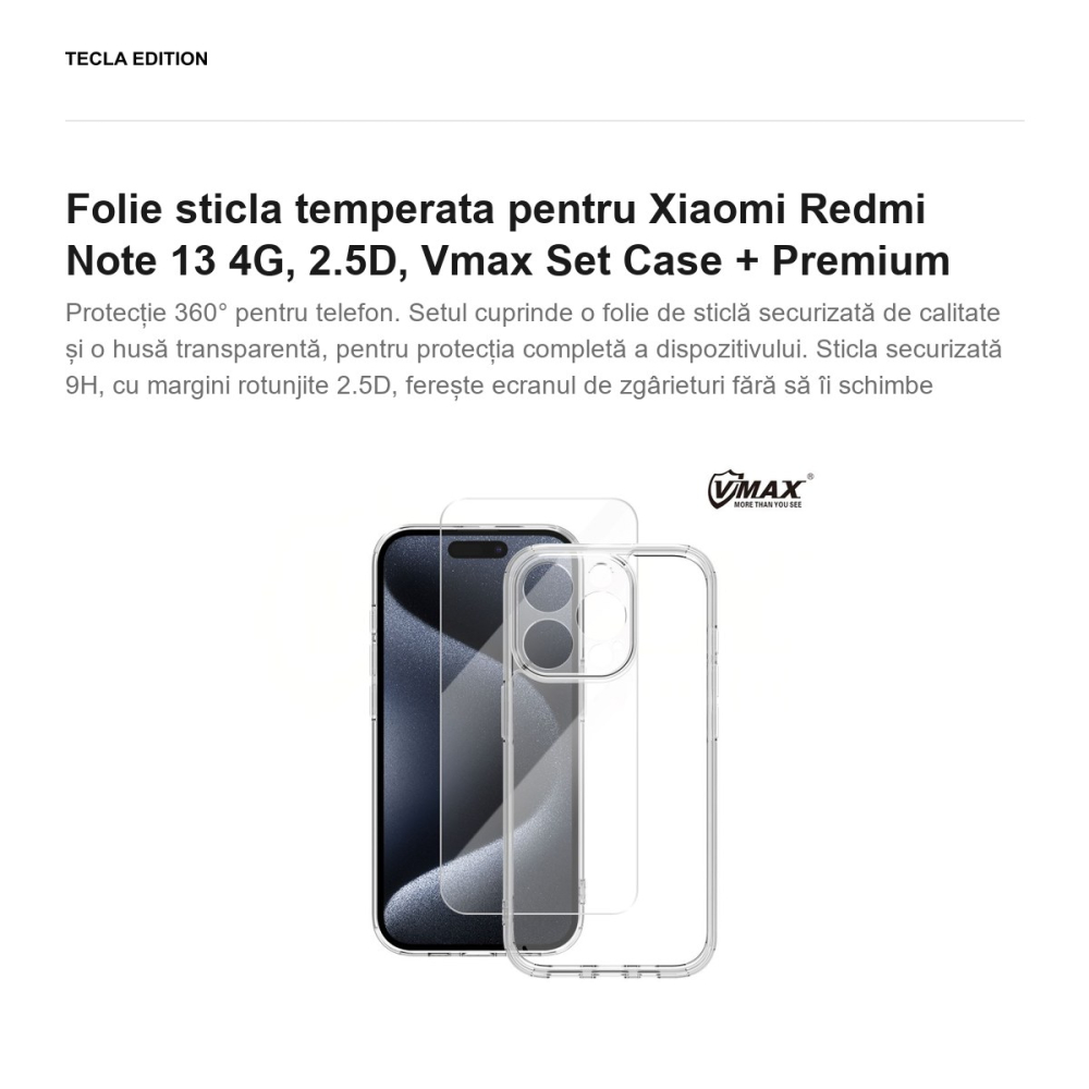 Folie sticla temperata pentru Xiaomi Redmi Note 13 4G, 2.5D, Vmax Set Case + Premium [2]