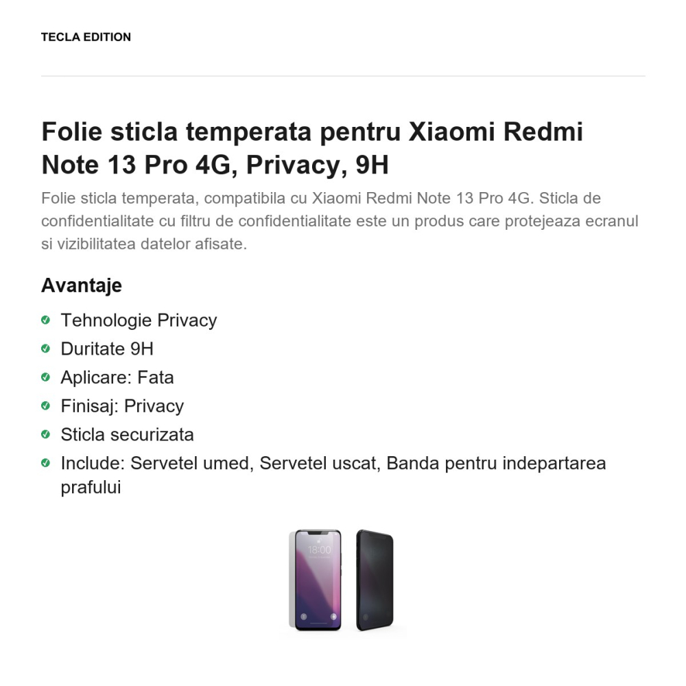Folie sticla temperata pentru Xiaomi Redmi Note 13 Pro 4G, Privacy, 9H [2]