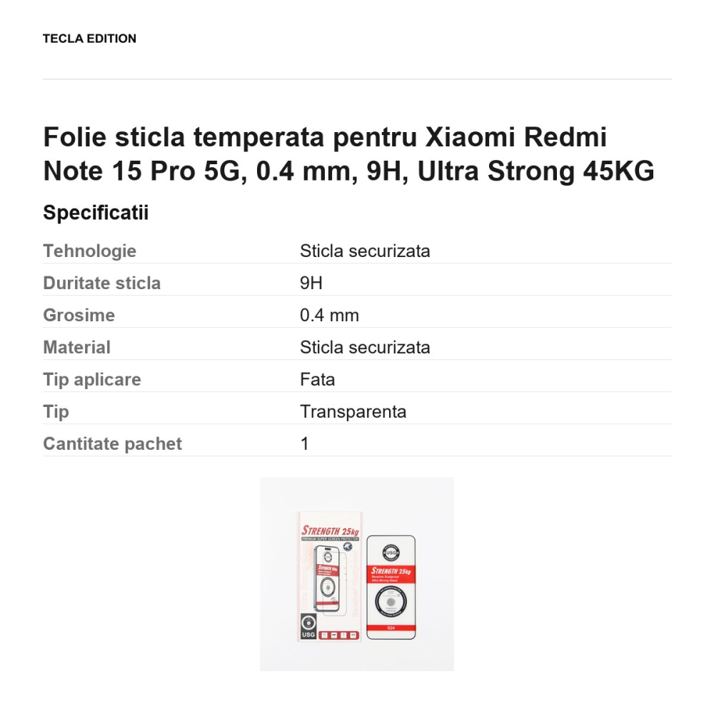 Folie sticla temperata pentru Xiaomi Redmi Note 15 Pro 5G, 0.4 mm, 9H, Ultra Strong 45KG [3]
