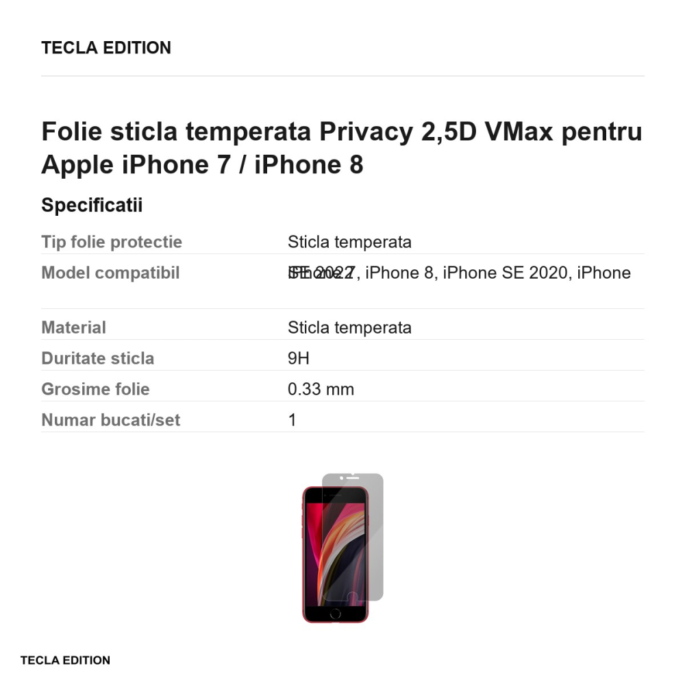Folie sticla temperata Privacy 2,5D VMax pentru Apple iPhone 7 / iPhone 8 [3]