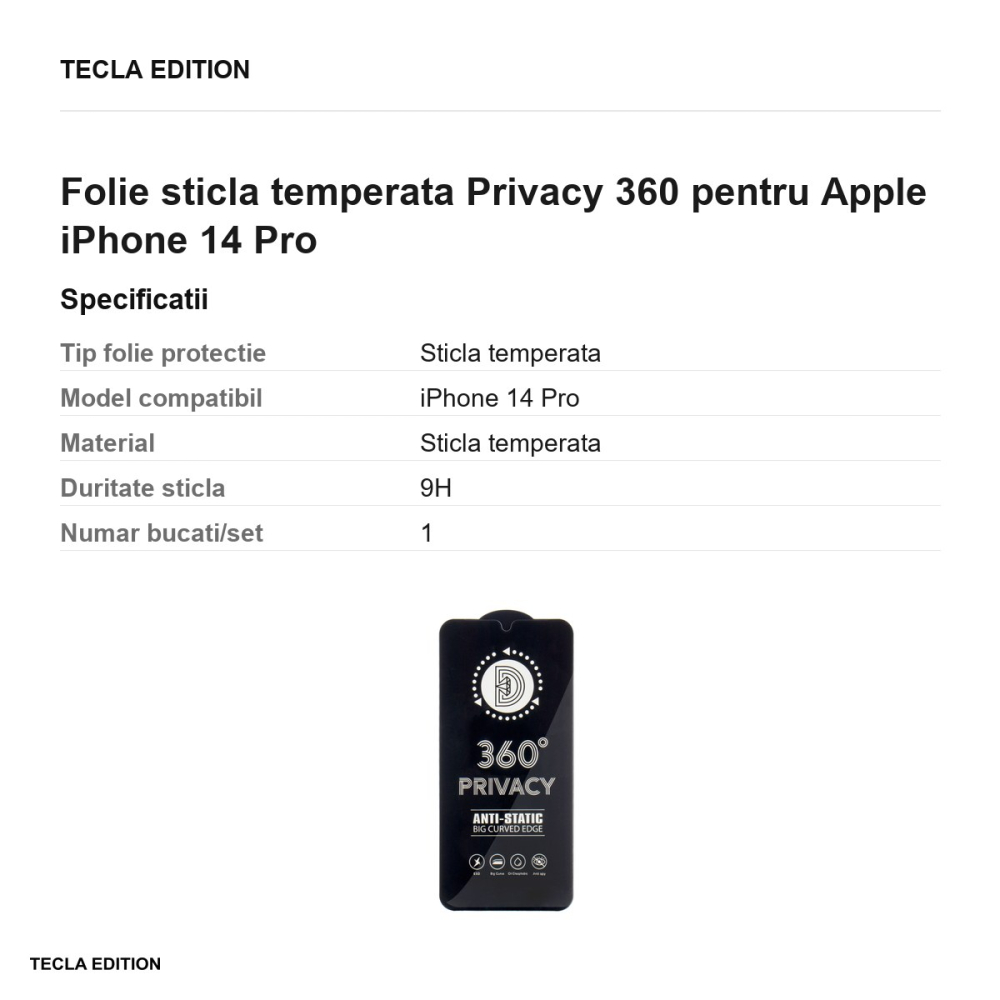 Folie sticla temperata Privacy 360 pentru Apple iPhone 14 Pro [3]