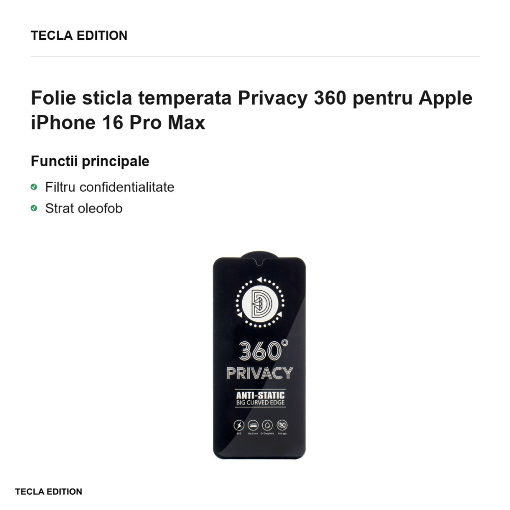 Folie sticla temperata Privacy 360 pentru Apple iPhone 16 Pro Max [2]