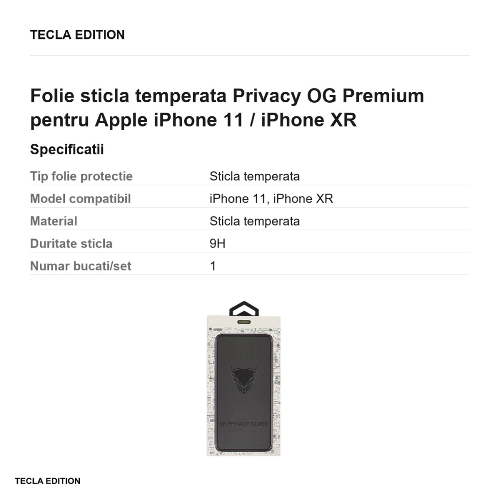 Folie sticla temperata Privacy OG Premium pentru Apple iPhone 11 / iPhone XR [3]