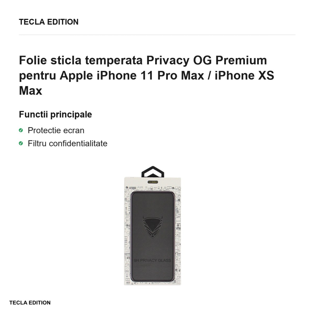 Folie sticla temperata Privacy OG Premium pentru Apple iPhone 11 Pro Max / iPhone XS Max [2]