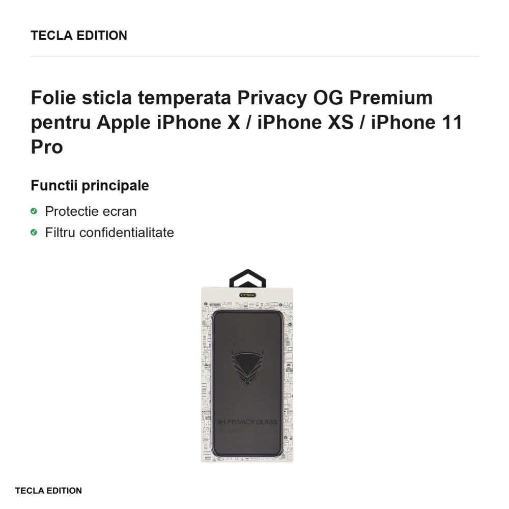Folie sticla temperata Privacy OG Premium pentru Apple iPhone X / iPhone XS / iPhone 11 Pro [2]