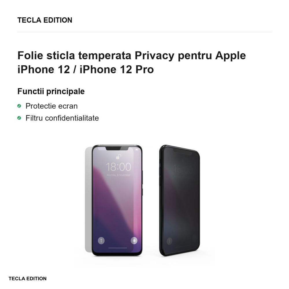 Folie sticla temperata Privacy pentru Apple iPhone 12 / iPhone 12 Pro [2]