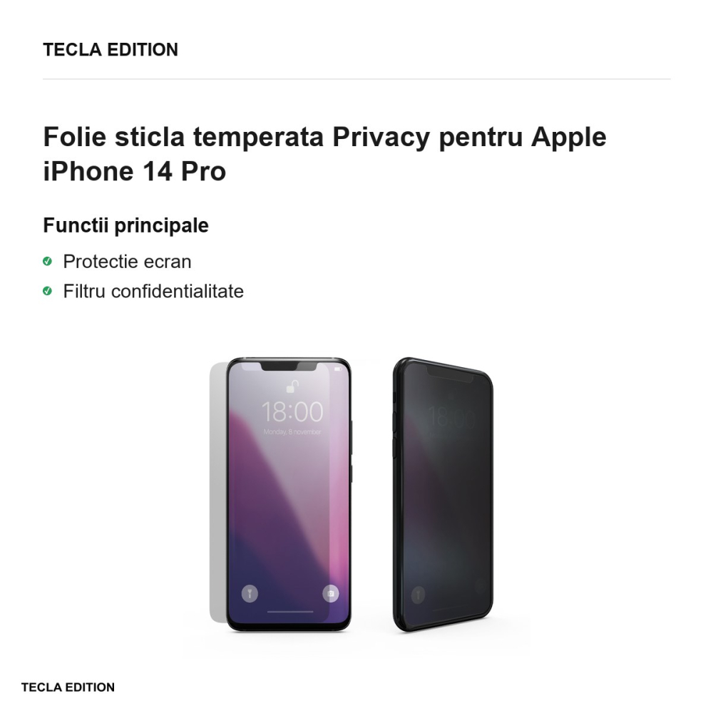 Folie sticla temperata Privacy pentru Apple iPhone 14 Pro [2]