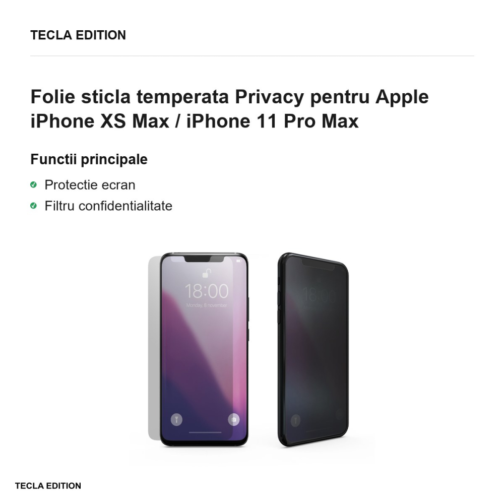 Folie sticla temperata Privacy pentru Apple iPhone XS Max / iPhone 11 Pro Max [2]