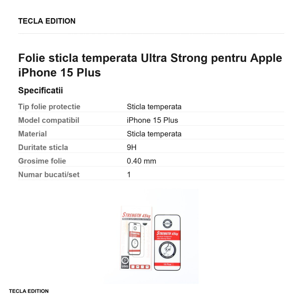Folie sticla temperata Ultra Strong pentru Apple iPhone 15 Plus [3]