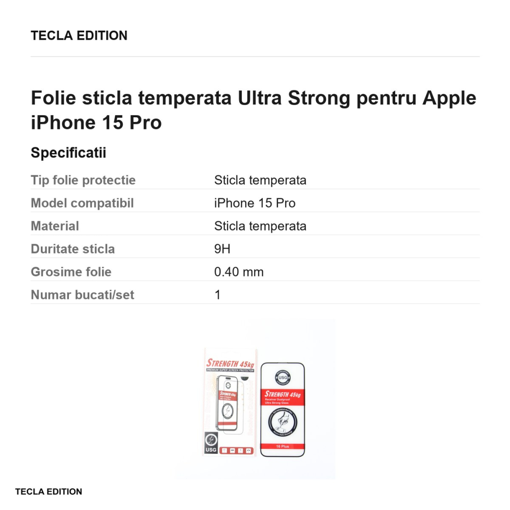 Folie sticla temperata Ultra Strong pentru Apple iPhone 15 Pro [3]