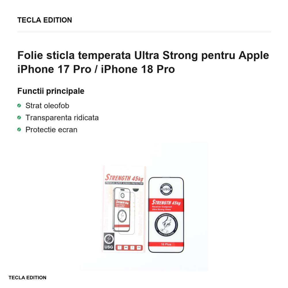 Folie sticla temperata Ultra Strong pentru Apple iPhone 17 Pro / iPhone 18 Pro [2]