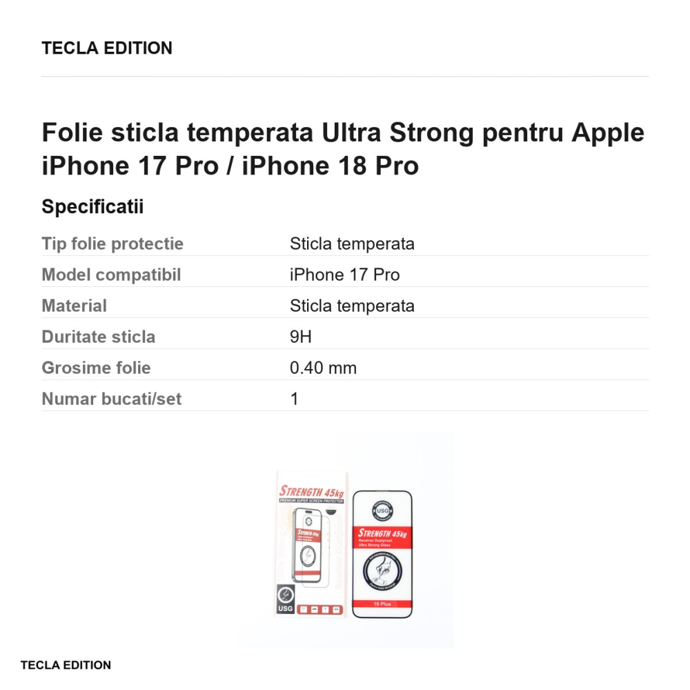 Folie sticla temperata Ultra Strong pentru Apple iPhone 17 Pro / iPhone 18 Pro [3]