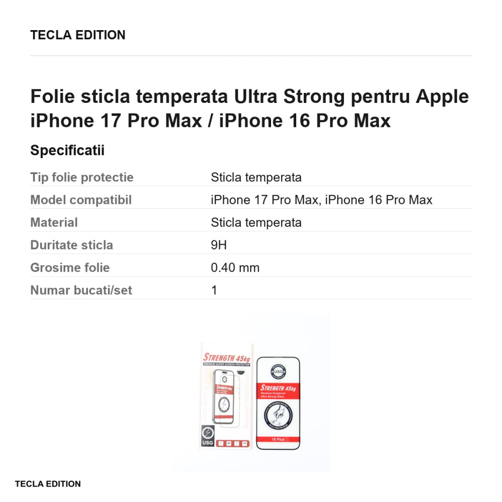 Folie sticla temperata Ultra Strong pentru Apple iPhone 17 Pro Max / iPhone 16 Pro Max [3]