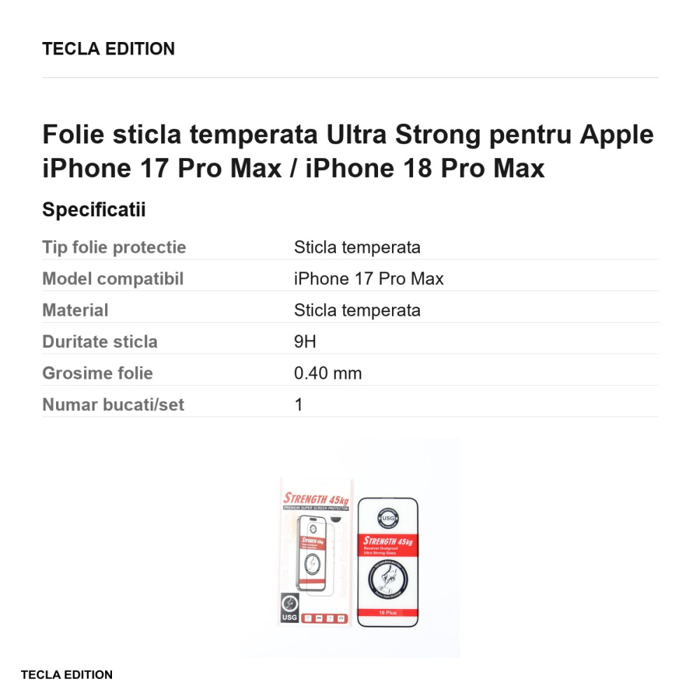 Folie sticla temperata Ultra Strong pentru Apple iPhone 17 Pro Max / iPhone 18 Pro Max [3]