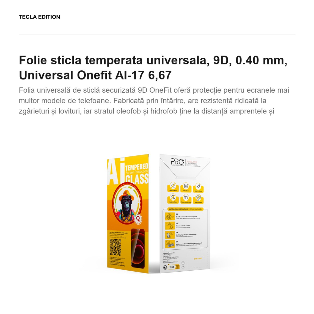 Folie sticla temperata universala, 9D, 0.40 mm, Universal Onefit AI-17 6,67 [2]