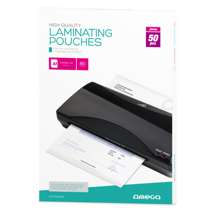 Folii A3 laminare, Omega 45081, pentru laminare la cald, 80 microni, lucioase, set 50 bucati [2]
