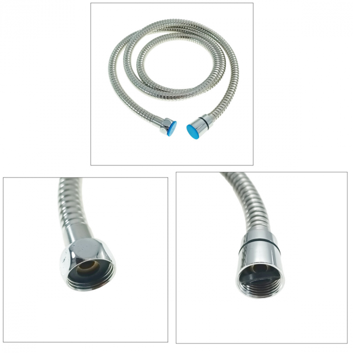 Furtun dus metalic, 1.5 m, flexibil si extensibil, racorduri standard, cromat [3]