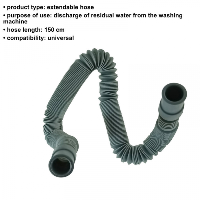 Furtun extensibil evacuare, scurgere pentru masina de spalat, FEE-1.5, 1.5m lungime, 2.5cm diametru, gri [7]