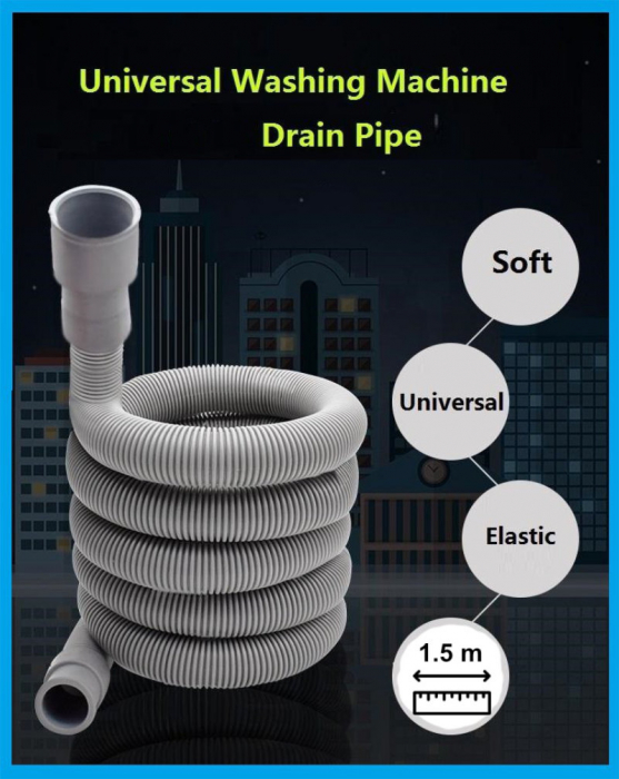 Furtun extensibil evacuare, scurgere pentru masina de spalat, FEE-1.5, 1.5m lungime, 2.5cm diametru, gri [8]