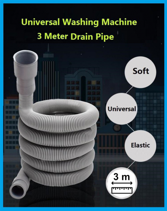 Furtun extensibil evacuare, scurgere pentru masina de spalat, FEE-3M, 3m lungime, 2.7-2.8cm diametru, gri [6]