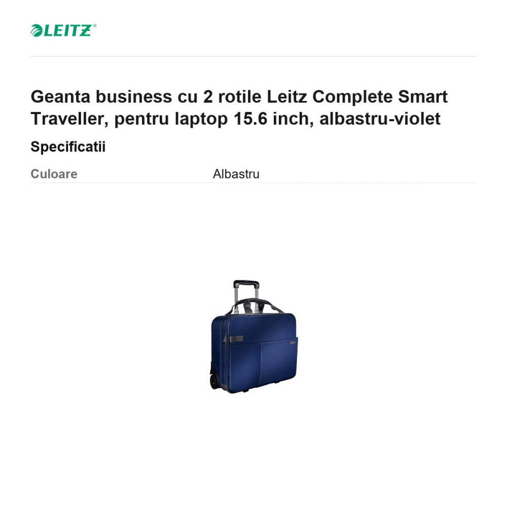 Geanta business cu 2 rotile Leitz Complete Smart Traveller, pentru laptop 15.6 inch, albastru-violet [3]