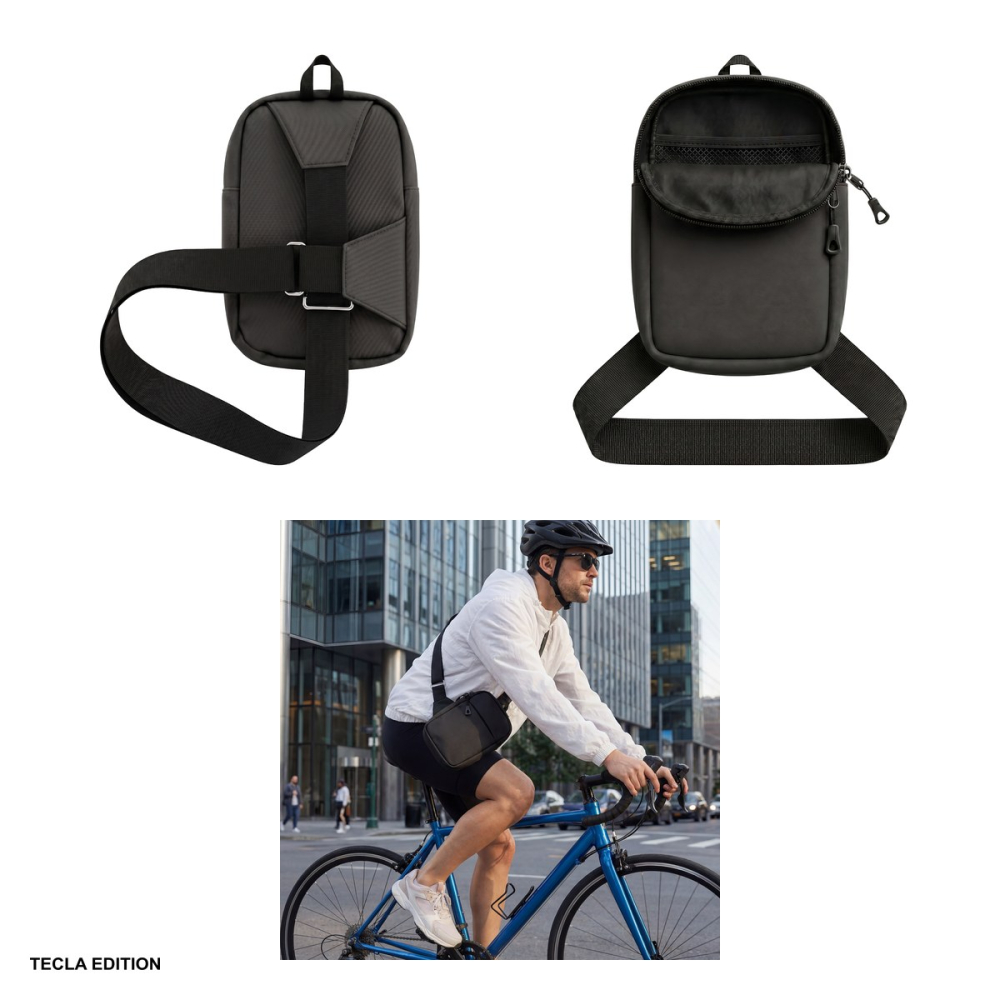 Geanta crossbody Urbanflex pentru telefon, material textil oxford 900D acoperit PU, impermeabila, curea reglabila pana la 125 cm, cu buzunar pentru accesorii, Neagra [4]