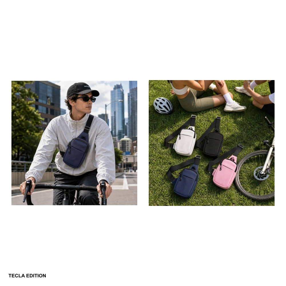 Geanta crossbody Urbanflex pentru telefon, material textil oxford 900D acoperit PU, impermeabila, curea reglabila pana la 125 cm, cu buzunar pentru accesorii, Bleumarin [5]