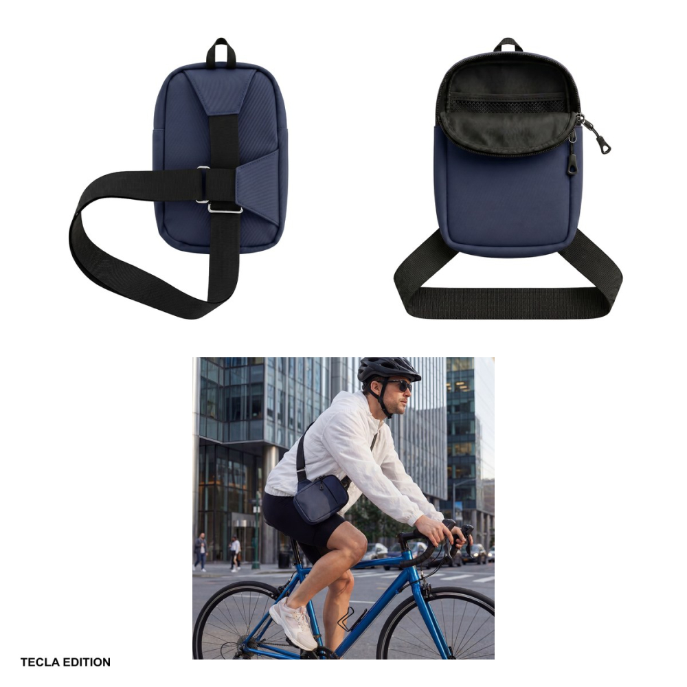 Geanta crossbody Urbanflex pentru telefon, material textil oxford 900D acoperit PU, impermeabila, curea reglabila pana la 125 cm, cu buzunar pentru accesorii, Bleumarin [4]