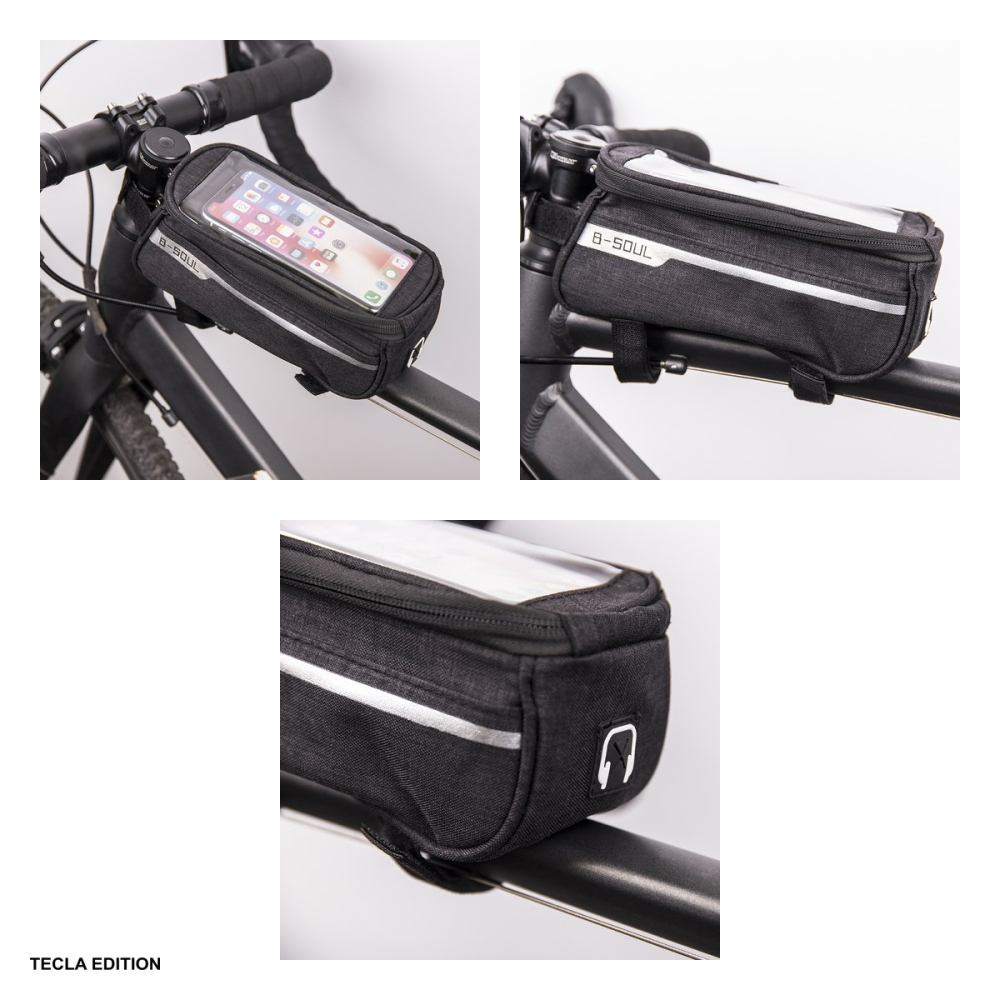 Geanta de cadru pentru bicicleta cu suport telefon, impermeabila, folie tactila, TFO, neagra [4]