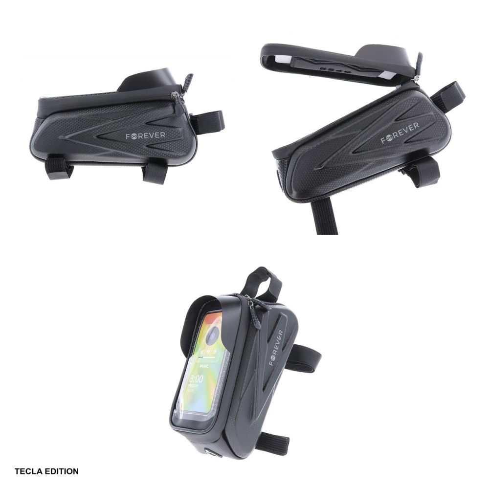 Geanta de cadru pentru bicicleta cu suport telefon, impermeabila si rigidizata (hard-shell), folie tactila, Forever Outdoor, neagra [4]