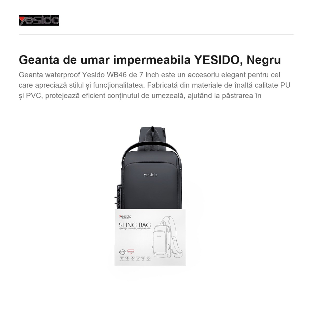 Geanta de umar impermeabila YESIDO, Negru [2]
