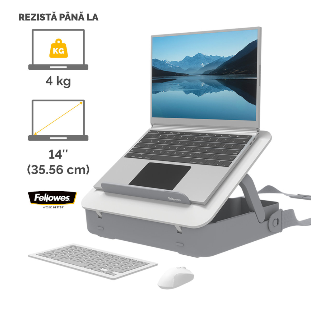 Geanta laptop cu suport ergonomic inclus, Fellowes Breyta, 2 in 1, 5 inaltimi, pentru laptop pana la 14 inch (4 kg), alb [7]