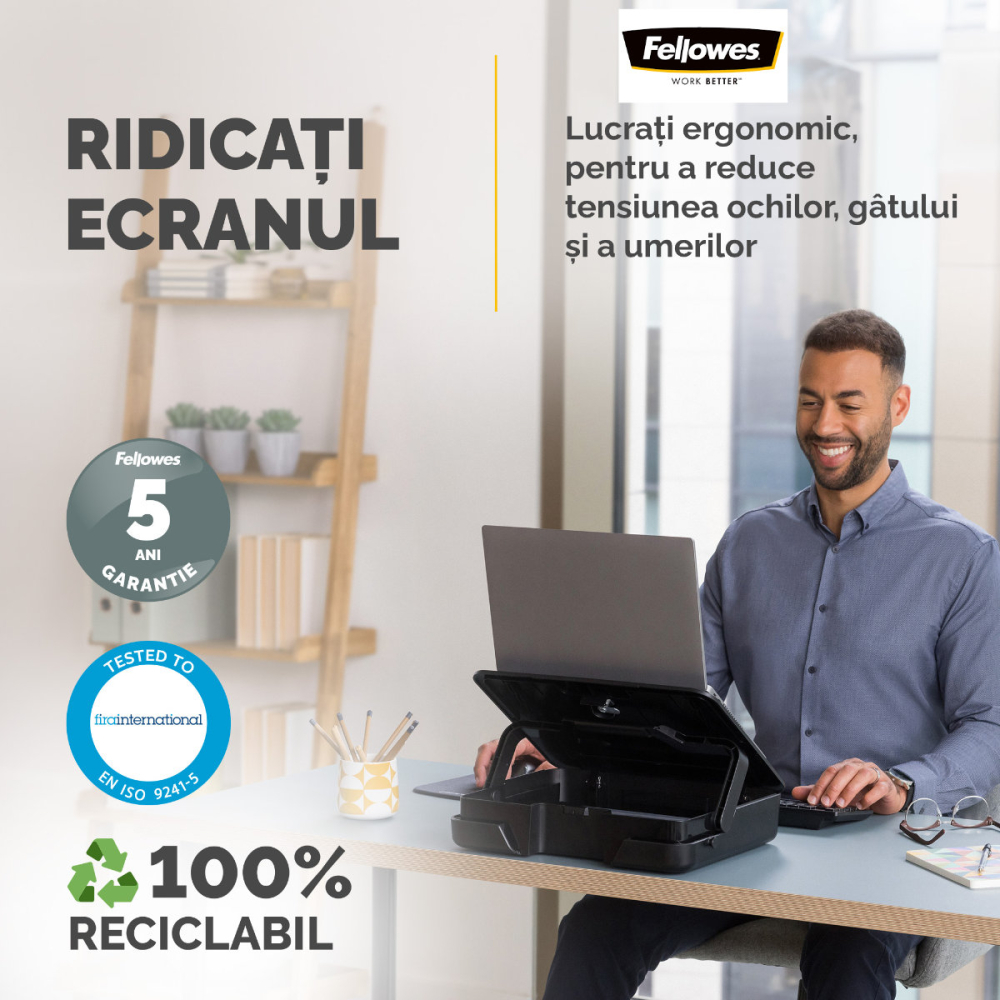 Geanta laptop cu suport ergonomic inclus, Fellowes Breyta, 2 in 1, 5 inaltimi, pentru laptop pana la 14 inch (4 kg), negru [7]