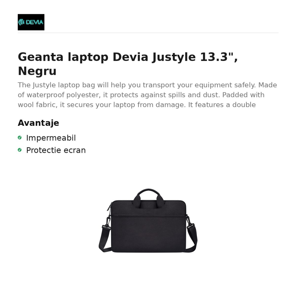 Geanta laptop Devia Justyle 13.3", Negru [2]