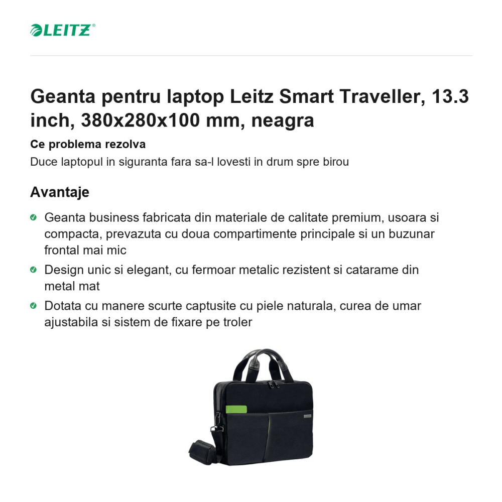 Geanta pentru laptop Leitz Smart Traveller, 13.3 inch, 380x280x100 mm, neagra [2]