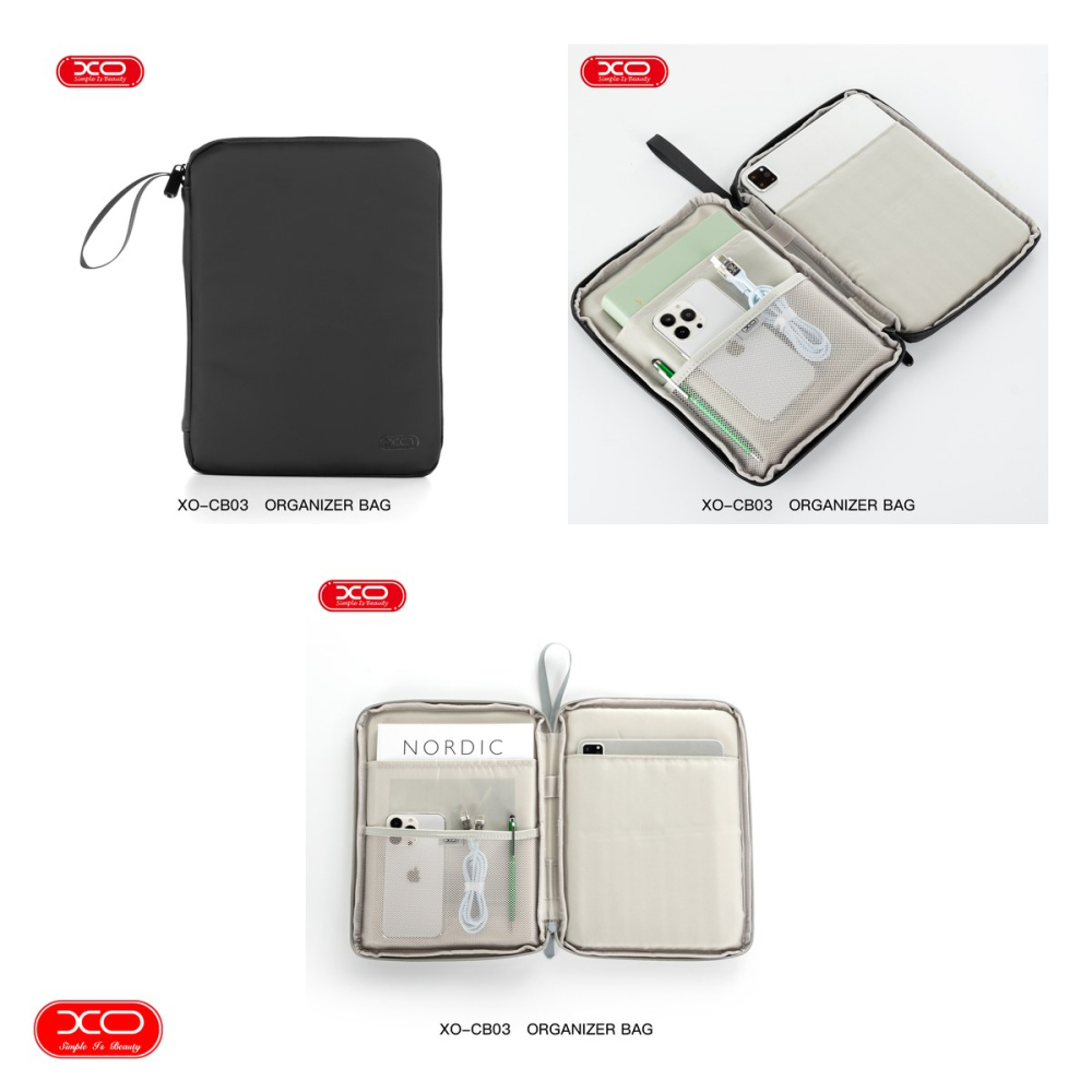 Geanta pentru tableta pana la 10,9", XO CB03, cu compartimente organizare, dimensiuni 27.5 x 21 x 2.5cm, neagra [4]