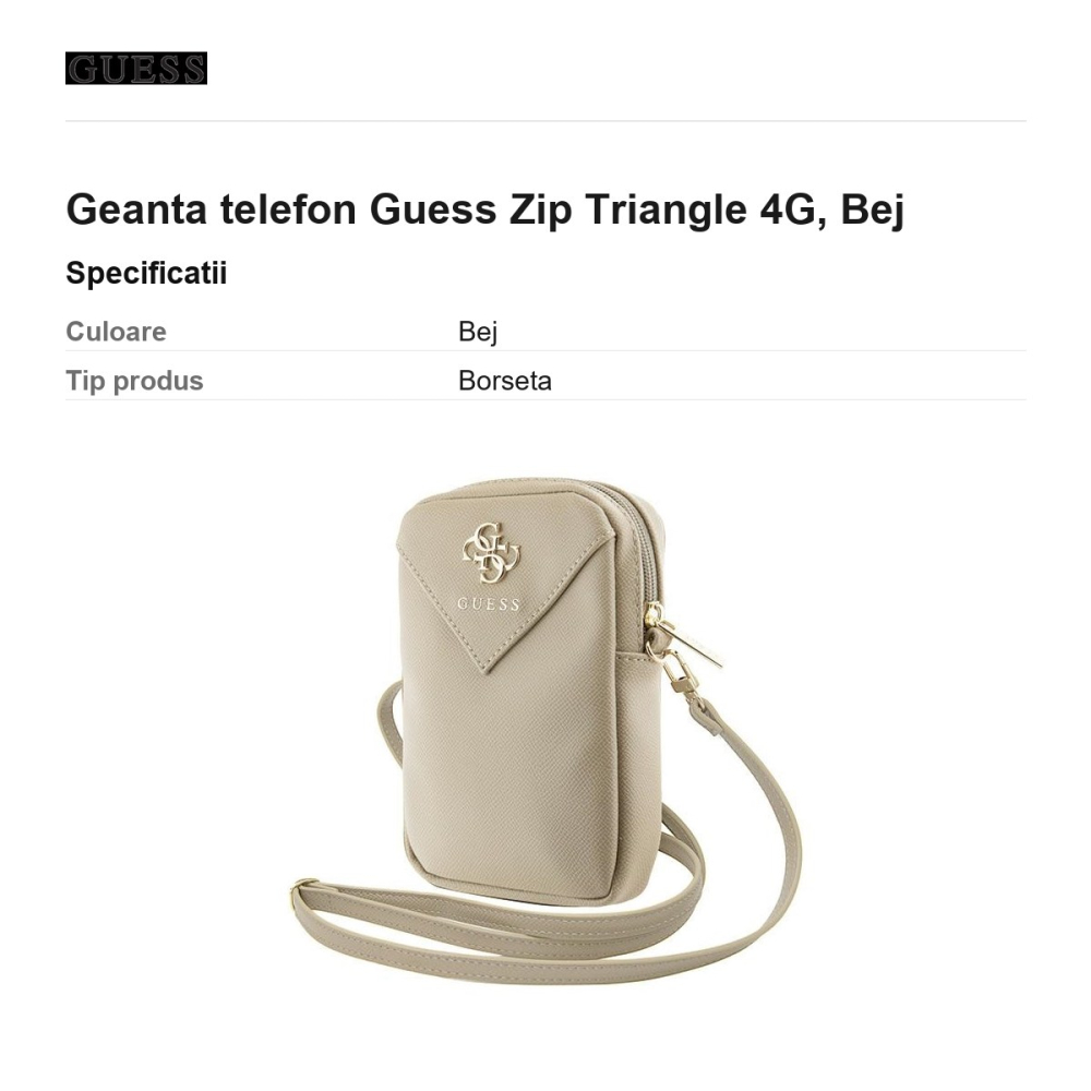 Geanta telefon Guess Zip Triangle 4G, Bej [3]