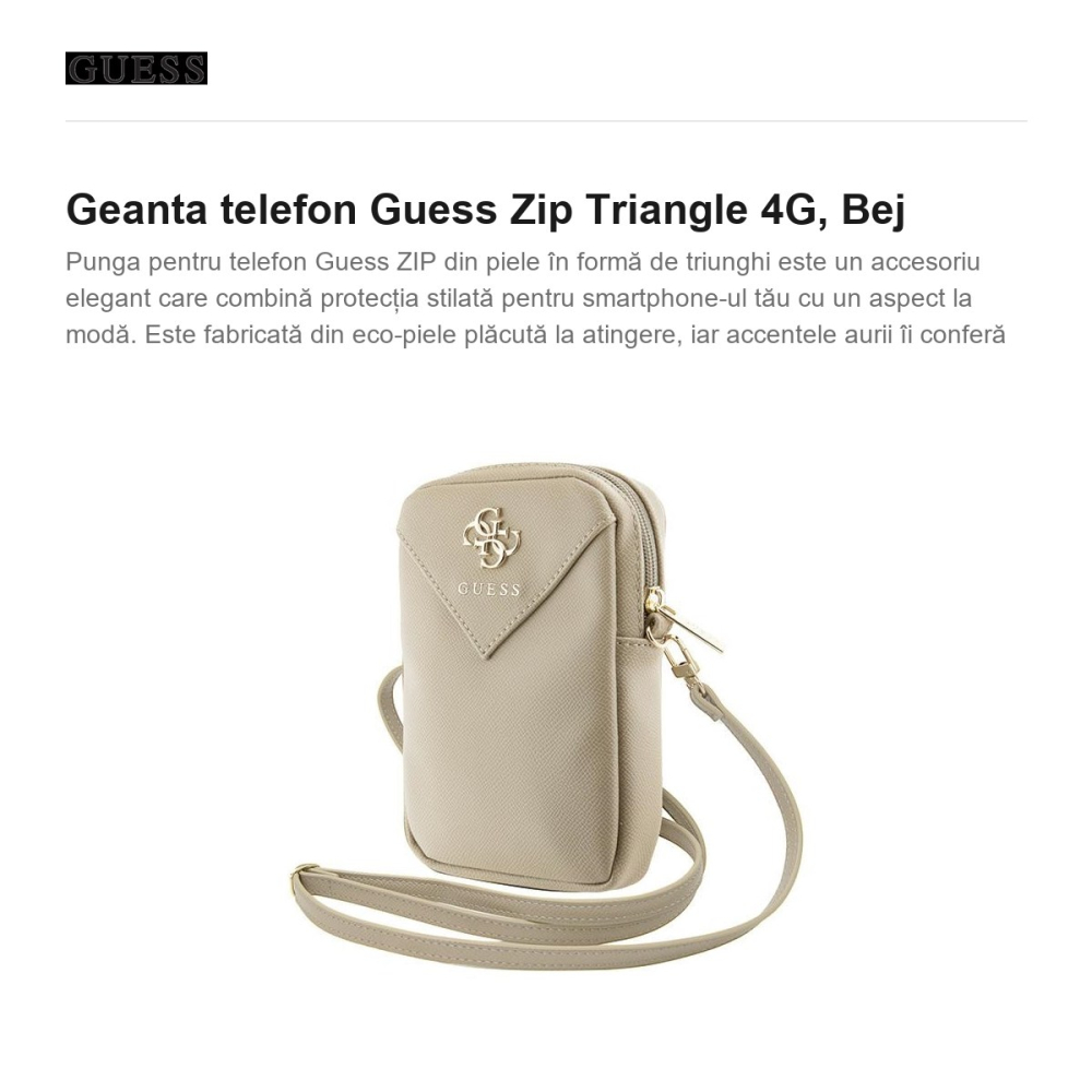 Geanta telefon Guess Zip Triangle 4G, Bej [2]