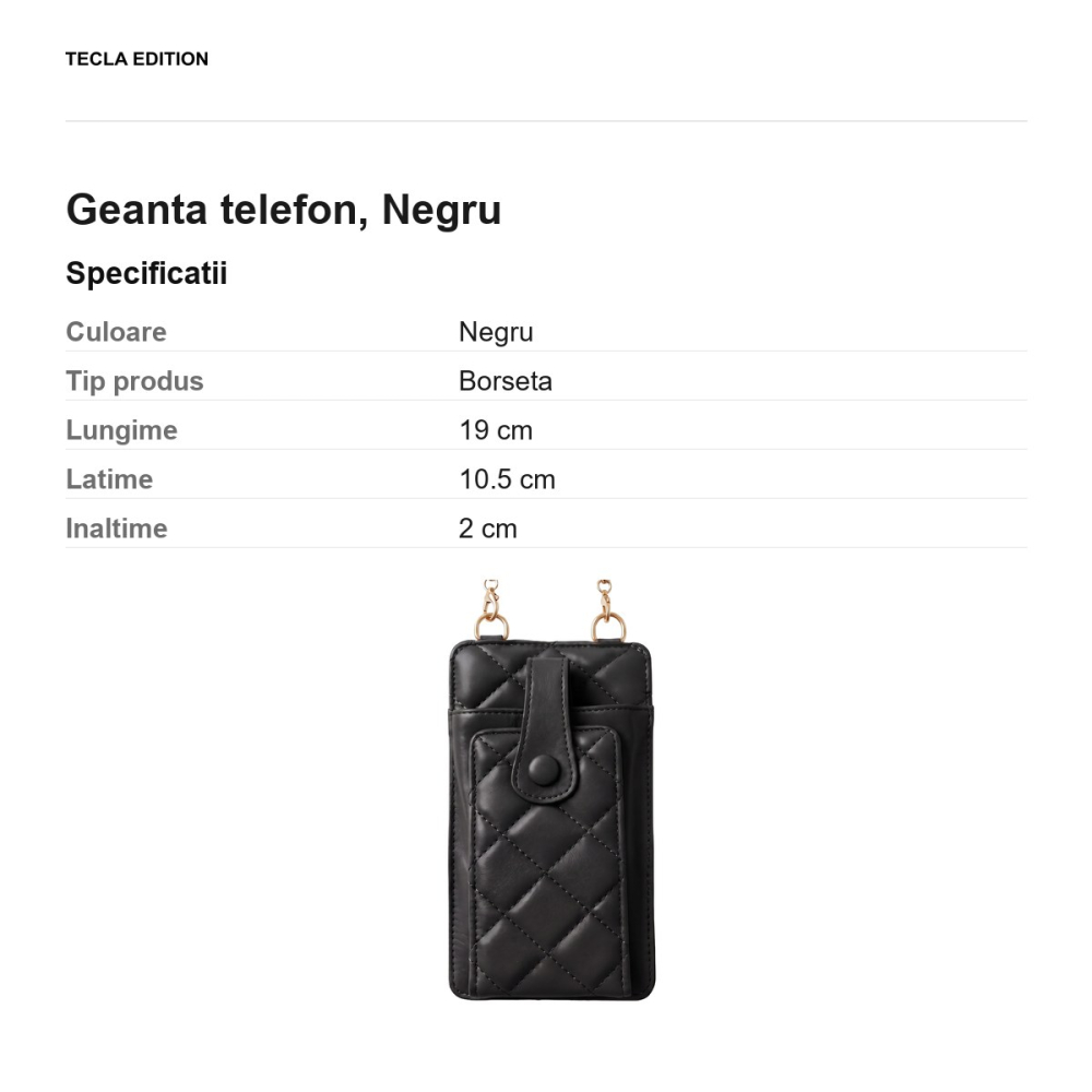 Geanta telefon 19 x 10,5 x 2 cm, Negru [3]