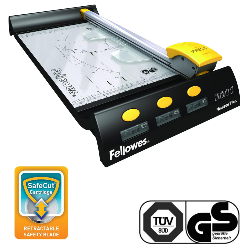 Ghilotina cu disc rotativ, Fellowes Neutron+ A4, pentru acasa si birou, taiere A4, capacitate 10 coli, sistem SafeCut, pat aluminiu [3]