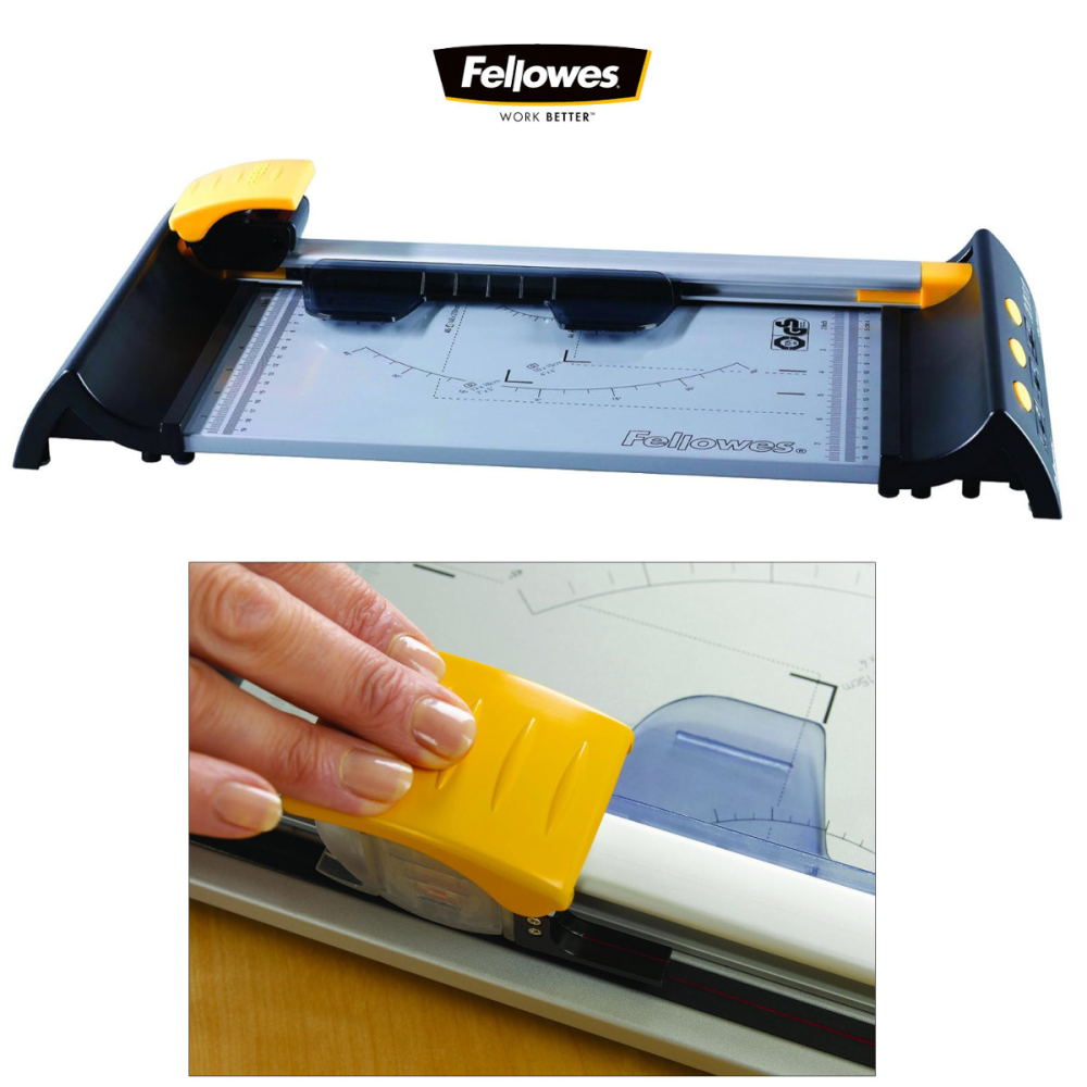 Ghilotina cu disc rotativ, Fellowes Proton A4, pentru birou mic si acasa, taiere A4, capacitate 10 coli, sistem SafeCut, baza metalica [4]