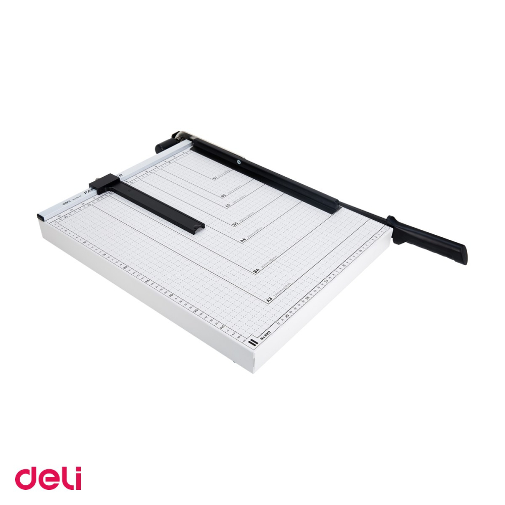 Ghilotina cu parghie Deli pentru format A3, taie pana la 12 coli, baza metalica, opritor reglabil, blocare de siguranta, picioare antiderapante, 665x405x75 mm [5]