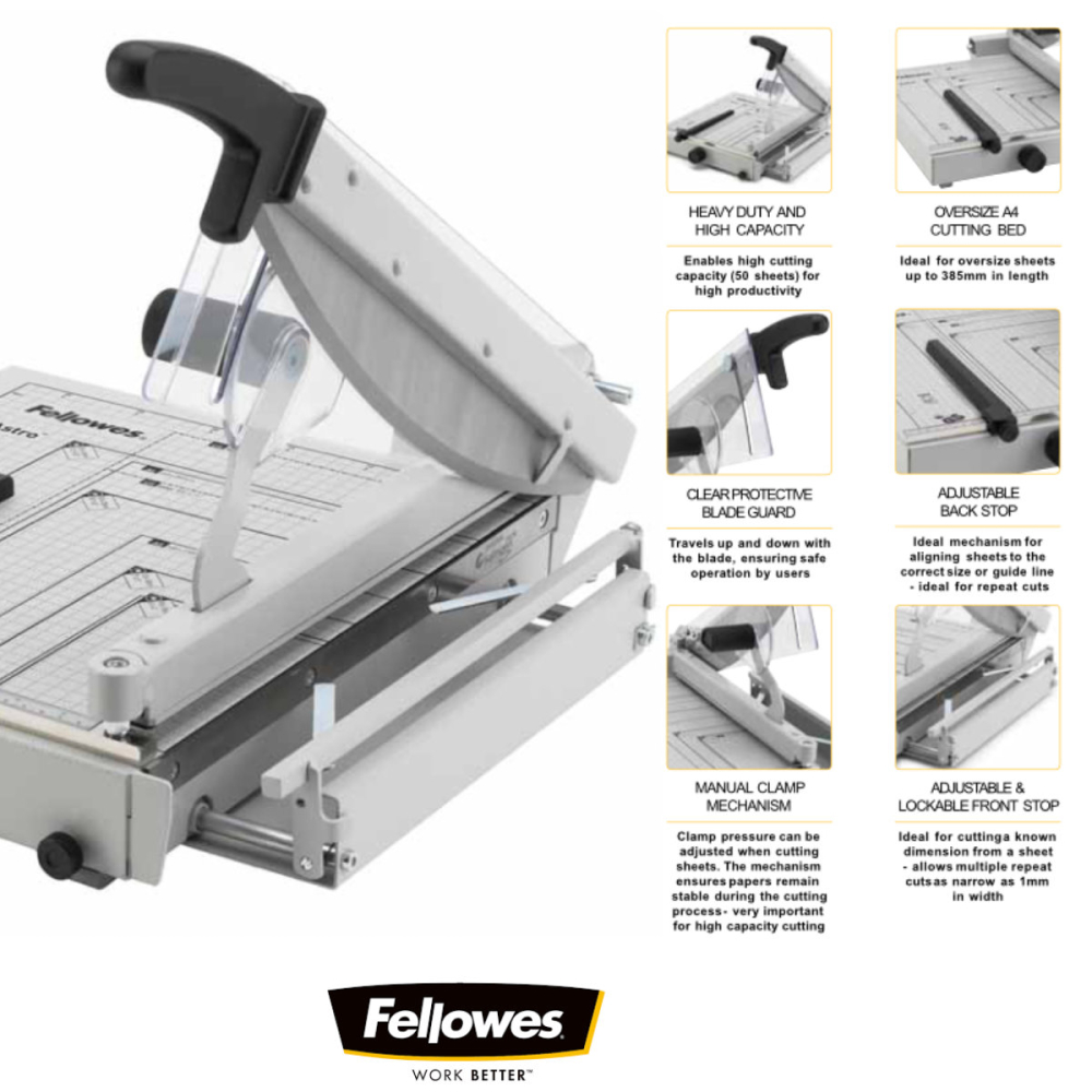 Ghilotina cu parghie, Fellowes Astro A4, pentru birou profesional, taiere A4, capacitate 50 coli, lama otel, baza metalica [2]