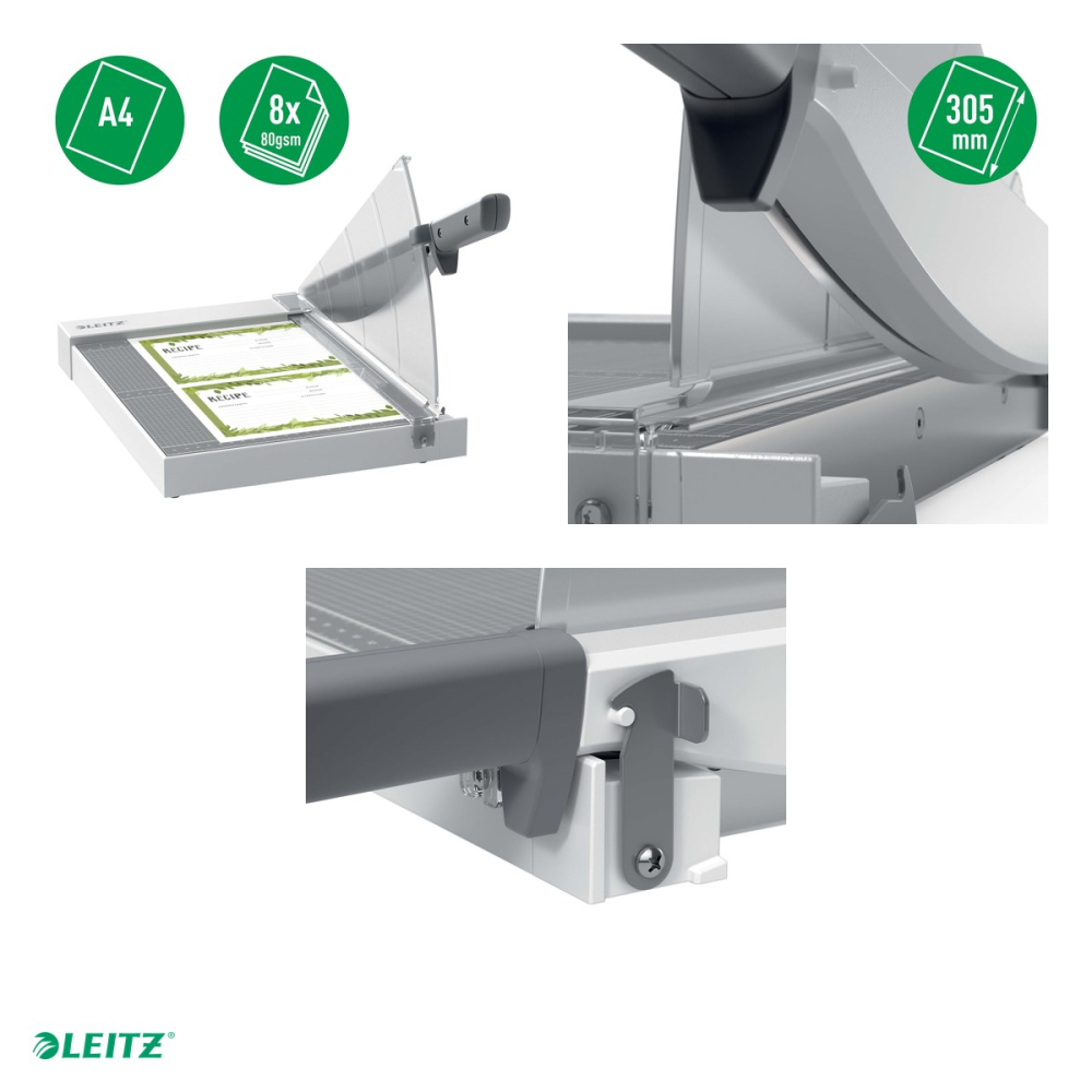Ghilotina cu parghie Leitz Home Precision A4, lungime de taiere 262 mm, 8 coli de 80 g/mp, lama din otel inoxidabil, clema transparenta, 298x262x498 mm [5]