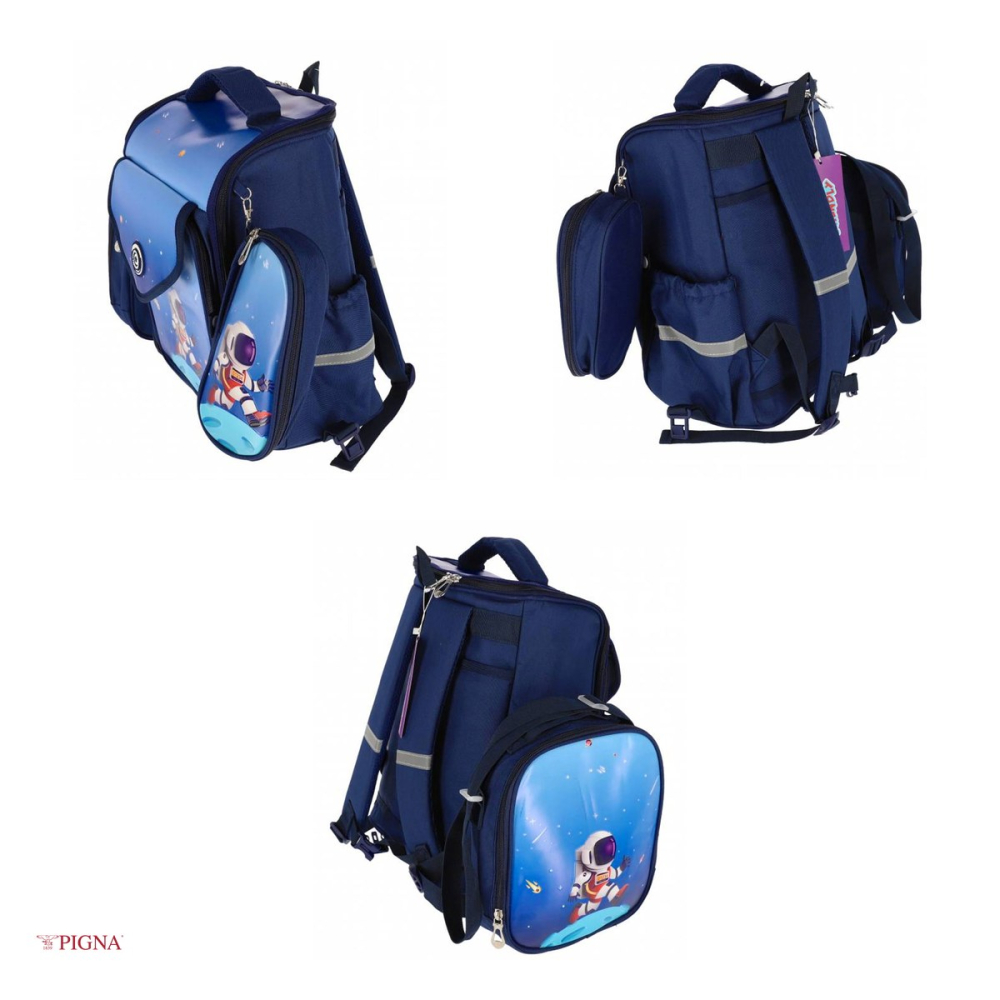 Ghiozdan Pigna Astronaut, pentru prescolari, +penar +lunch box, albastru, 36x30x20 cm [4]